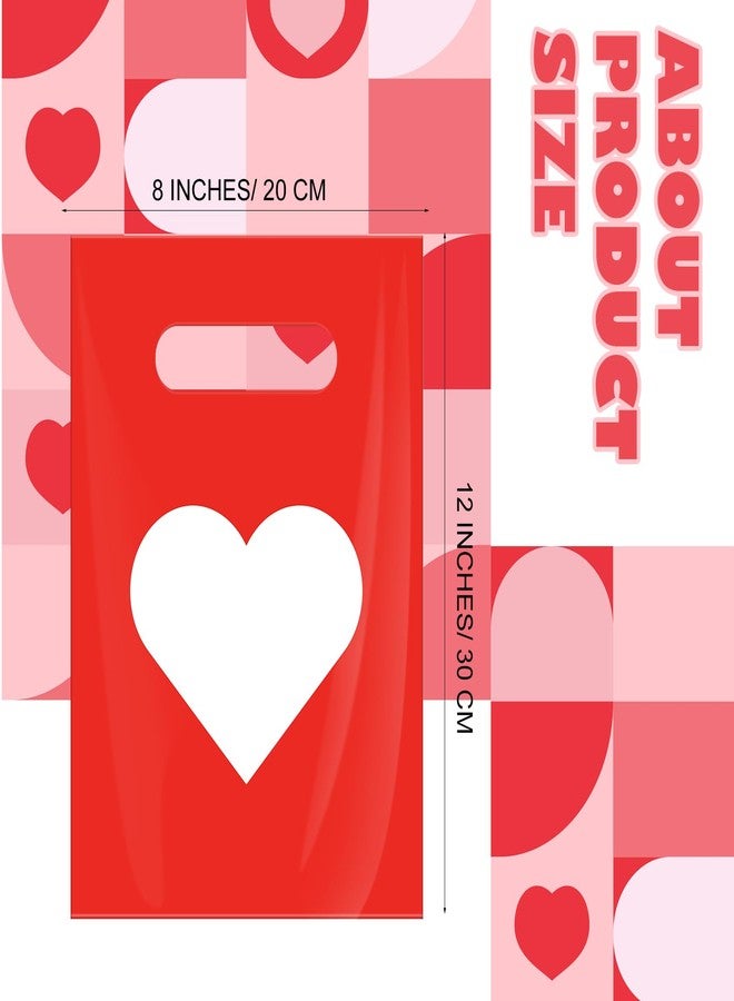 TecUnite 48 Pieces Valentine Plastic Gift Bags Bulk Red Treat Bags with Handle for Valentine's Day Holiday Party Favor Supplies - Image 2